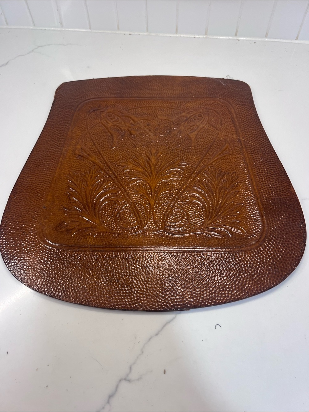 Vintage Embossed Leather Tooled Replacement Part Chair Seat Pat Art Nouveau